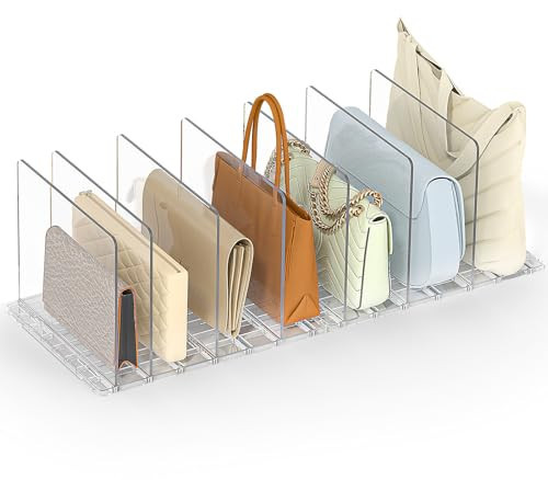 SortNStore Bag & Purse Organizer for Closet: Adjustable Clear Handbag Storage Shelf - Plastic Clutch Dividers for Closet Organizers and Storage - Keep Carteras & Pocketbook Upright | Amazon (US)