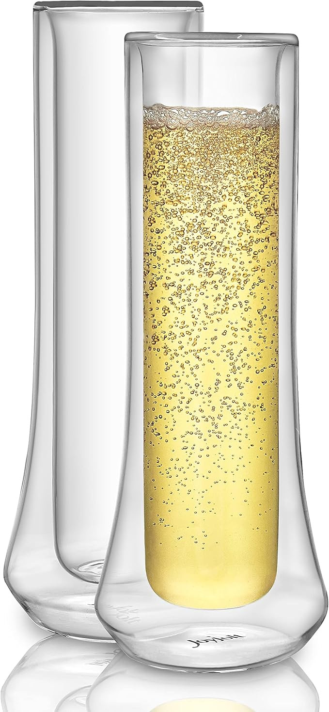 JoyJolt Cosmo Double Wall Stemless Champagne Flutes – Set of 2 Mimosa Glasses, Ideal for Weddin... | Amazon (US)