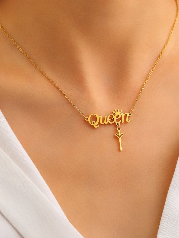 Aomogo Stainless Steel Necklaces Elegant Letter Queen Crown Key Light Luxury Pendants Chain Elega... | SHEIN