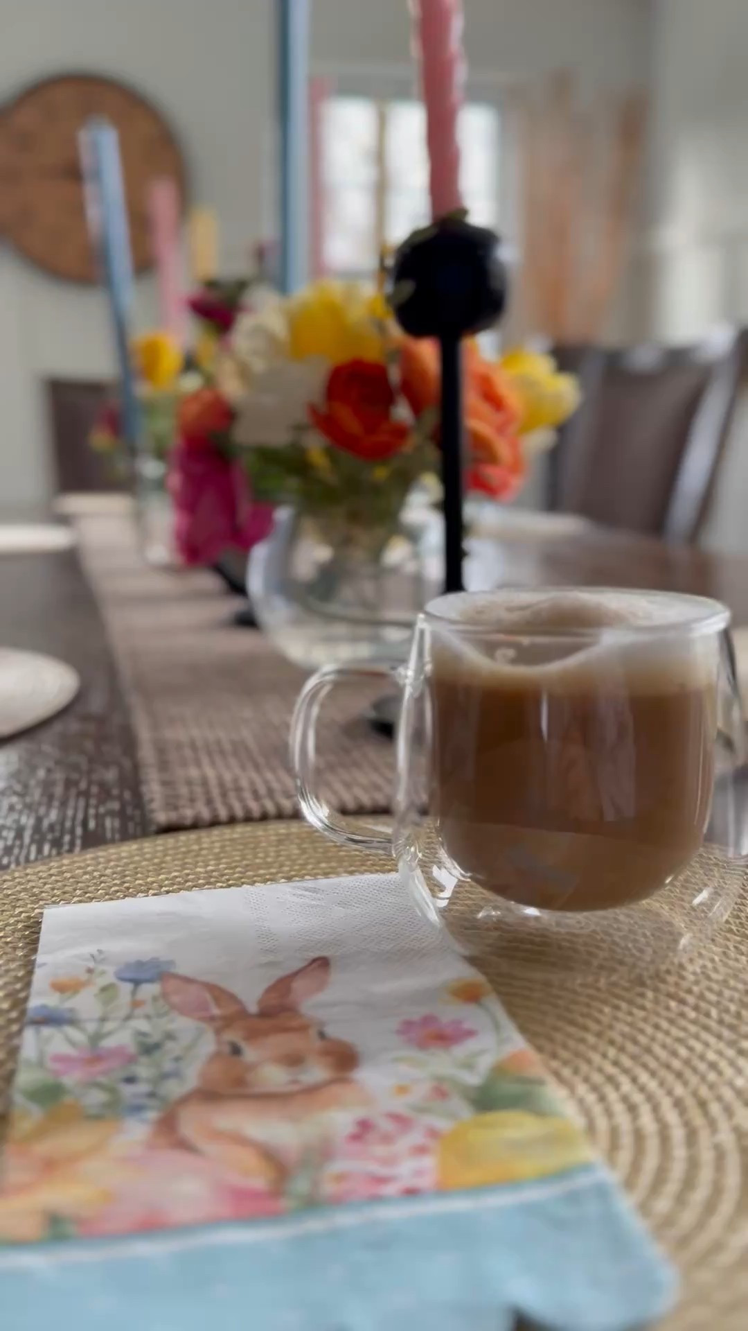 Coffee mug, perfect spring table setup… life is what you make of it🩷🤍✨💛🩵