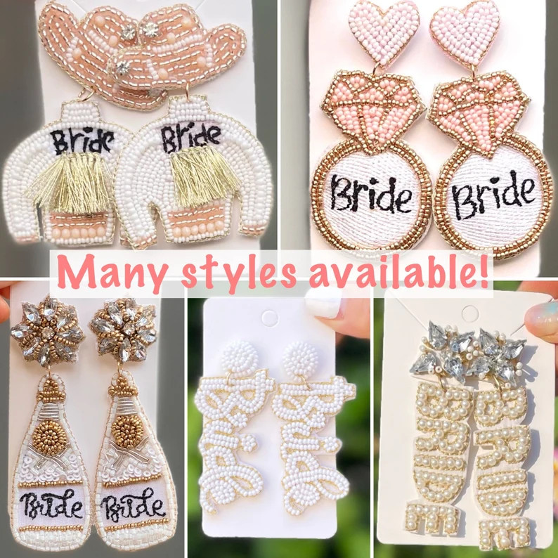 Wedding Earrings Bride Earrings Mrs Earrings Team Bride - Etsy | Etsy (US)