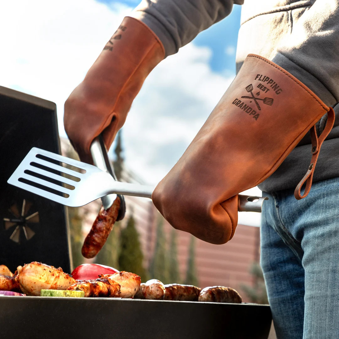 Custom BBQ Gloves for Meat Smoker, Grill Leather Gloves Set of 2, BBQ Grilling Accessories, Custo... | Etsy (US)