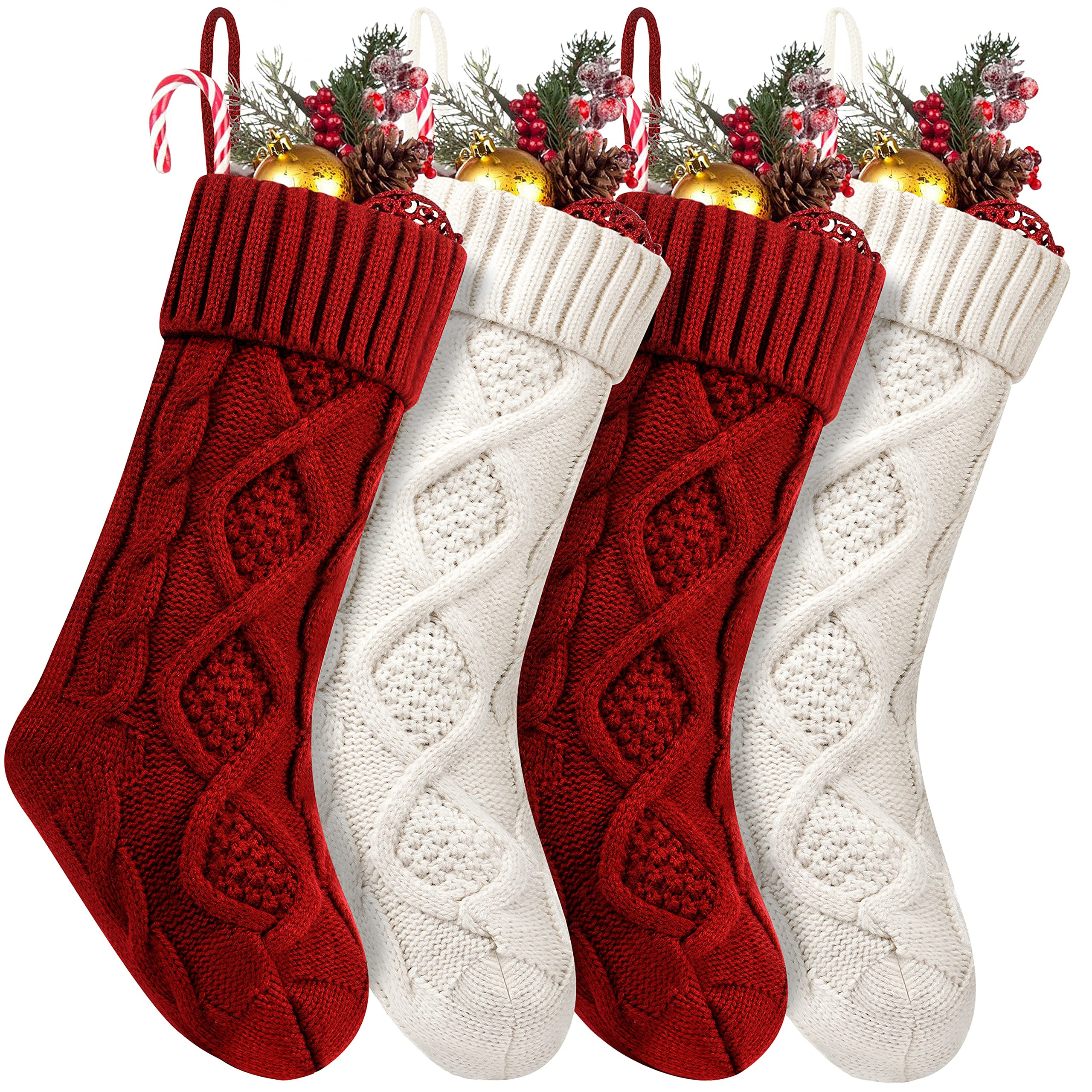 4 Pack Christmas Stockings 18 Inches Large Size Cable Knitted Stocking Gifts & Decorations for Fa... | Amazon (US)