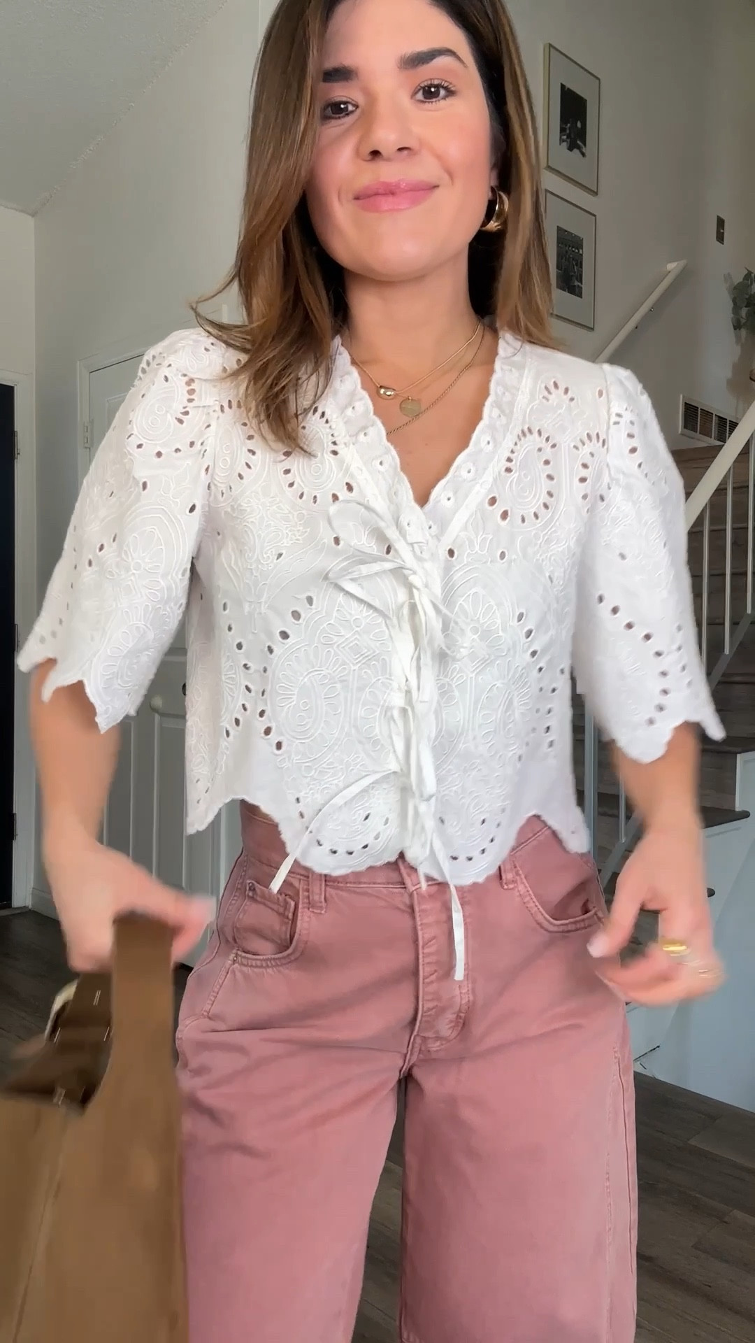 The prettiest eyelet top under $100! It’s stunning and looks so good on! Wearing size xs.
These barrel jeans are the cutest! They are super comfy and run tts. Wearing size 25. 

#LTKSeasonal #LTKWatchNow #LTKFindsUnder100