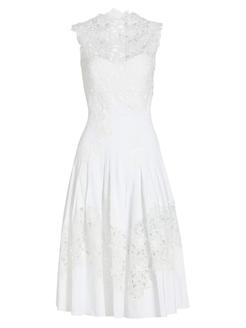 Guipure Lace Inset Pleated Midi-Dress | Saks Fifth Avenue