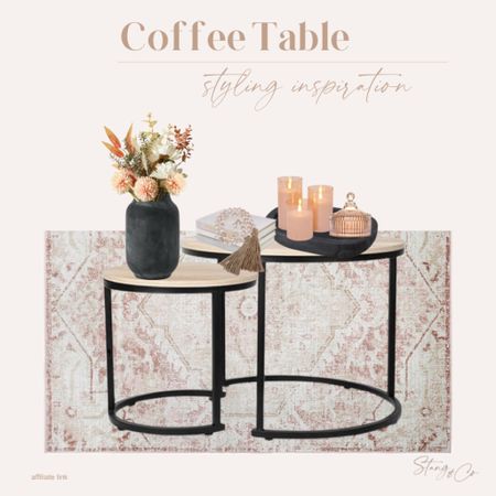 Coffee table styling inspiration! Add a pop of color to your faux flowers for summer styling, along with LED candles, a book stack, decorative beads, and a decorative glass jar. 

Area rug, nesting coffee table, rustic black vase, Amazon home, living room decor 

#LTKfindsunder50 #LTKstyletip #LTKhome