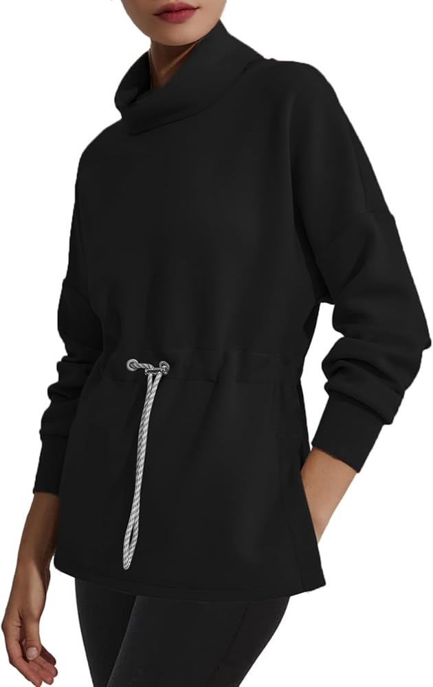 FUPHINE Womens Turtleneck Sweatshirt Oversized Long Sleeve Pullover Tops Side Slit Soft Hoodie wi... | Amazon (US)