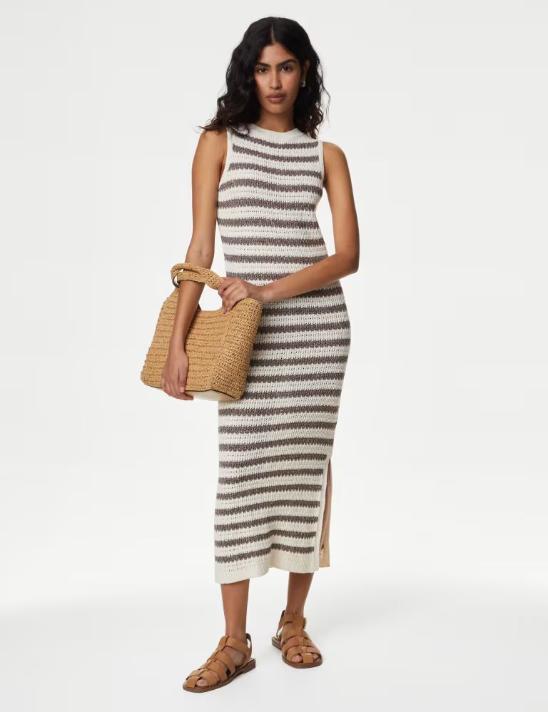 Cotton Rich Striped Midi Knitted Dress | Marks & Spencer (UK)