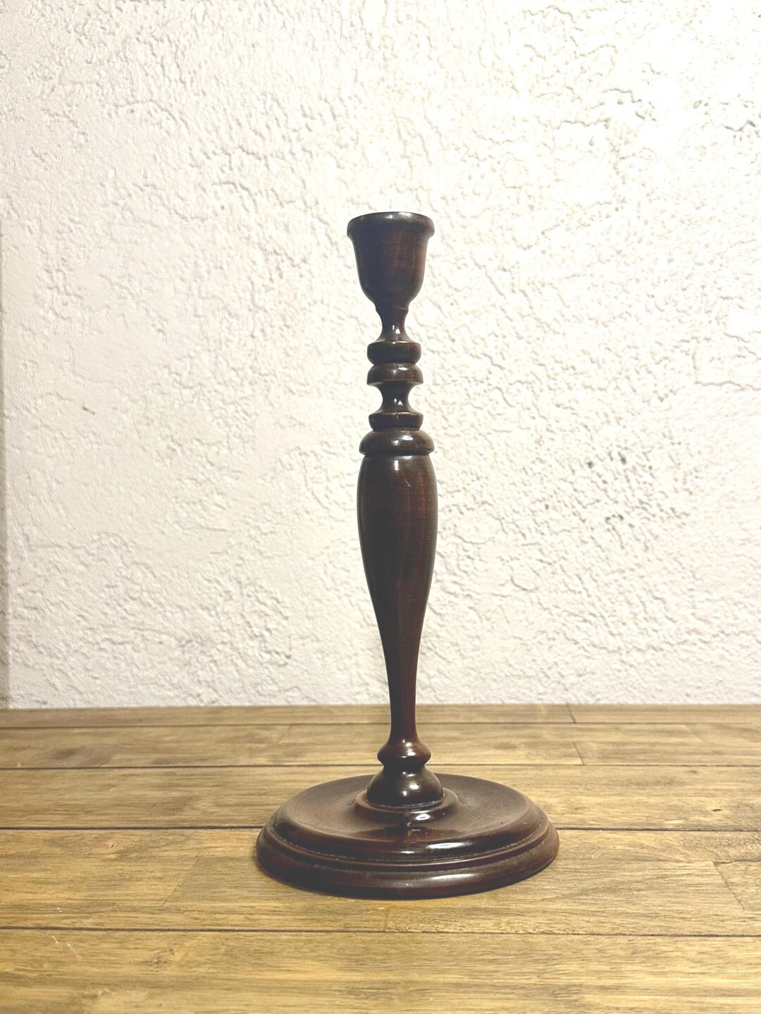 Vintage Hand Made Turned Wood Candle Holder Dark Cottage Classic - Etsy | Etsy (US)