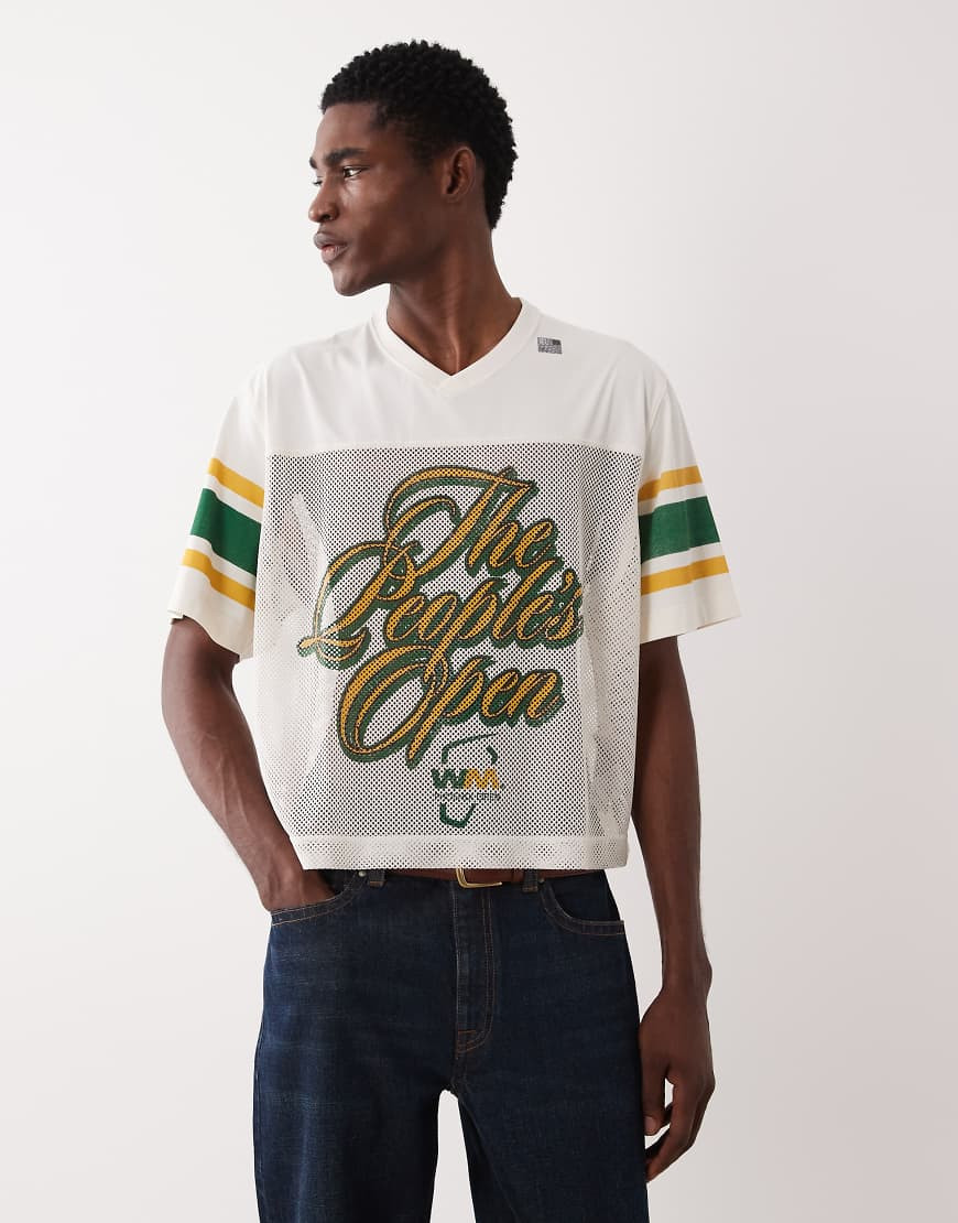 Abercrombie & Fitch golf graphic v-neck jersey T-shirt in white | ASOS (Global)