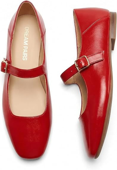 Women's Flats Square Toe Mary Jane Flats Comfortable Casual Dress Shoes Ballet Flats with Buckle ... | Amazon (US)