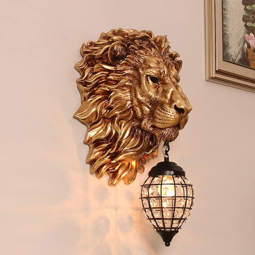 Rustic Wall Sconce, Lion Head Wall Sconce Lighting with Crystal Beaded Shade, Resin Farmhouse Dec... | Amazon (US)