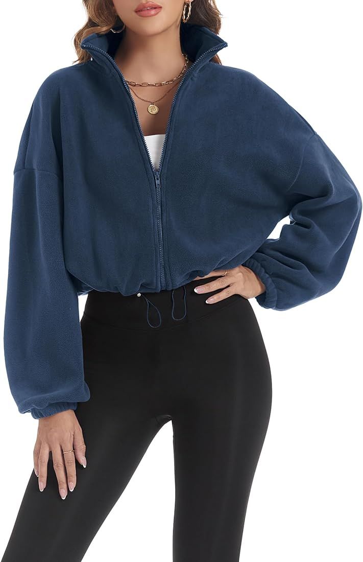 ATHMILE Cropped Fleece Jackets for Women Zip Up Hoodie Sweatshirt Winter Coats Sherpa Fall Clothe... | Amazon (US)