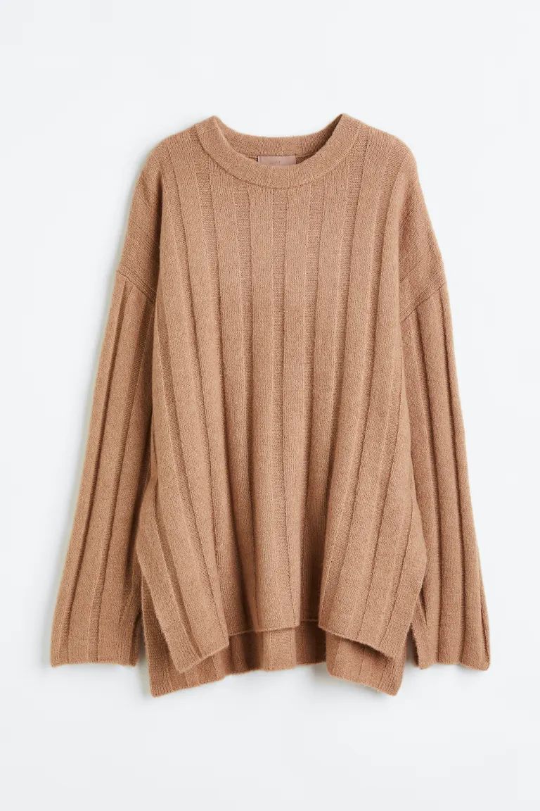 Oversized Rib-knit Sweater - Beige - Ladies | H&M US | H&M (US)