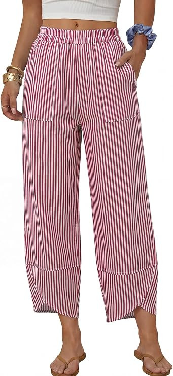ANRABESS Womens Striped Gingham Pants Summer Lounge Cute PJ Bottom Plaid Pants Casual Wide Leg Be... | Amazon (US)