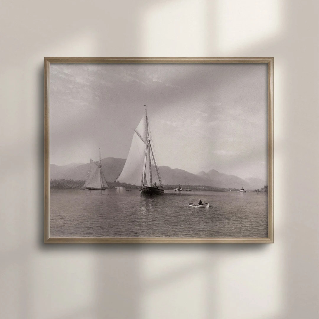 Antique Lake House Wall Art, Vintage Sailboat Painting, Muted Tones, Nautical Decor, Bathroom Art... | Etsy (US)