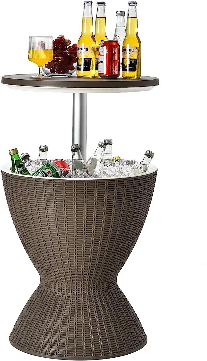 Tangkula Outdoor Cool Bar Table, Rattan Style Patio 8 Gallon Beer and Wine Cooler, All-Weather Ic... | Amazon (US)