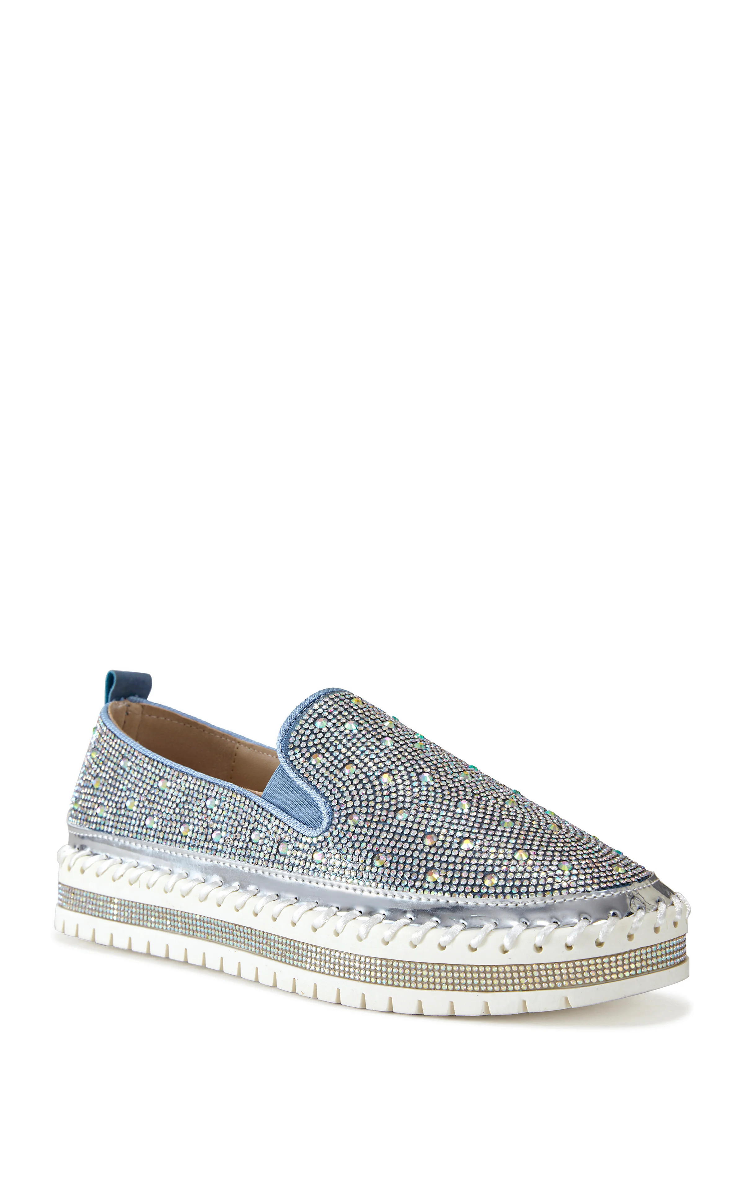 BRITTANY-DENIM RHINESTONE SLIP ON SNEAKER | Azalea Wang