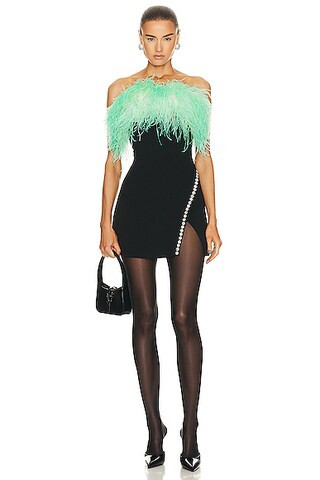 self-portrait Sequin Feather Mini Dress in Black | FWRD | FWRD 