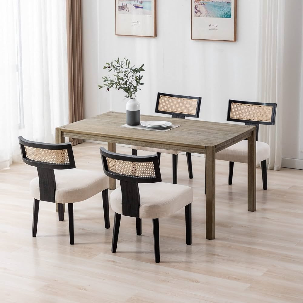 RIVOVA Rattan Back Dining Chairs Mid Century Modern Dining Chairs Set of 4 Rattan Kitchen Chairs ... | Amazon (US)