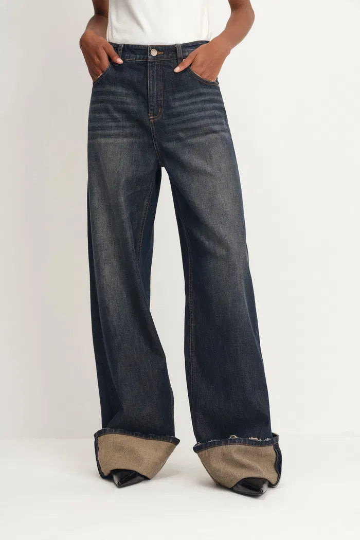 Paz Contrast Folded Cuff Washed Cuffed Jeans | Fabrique