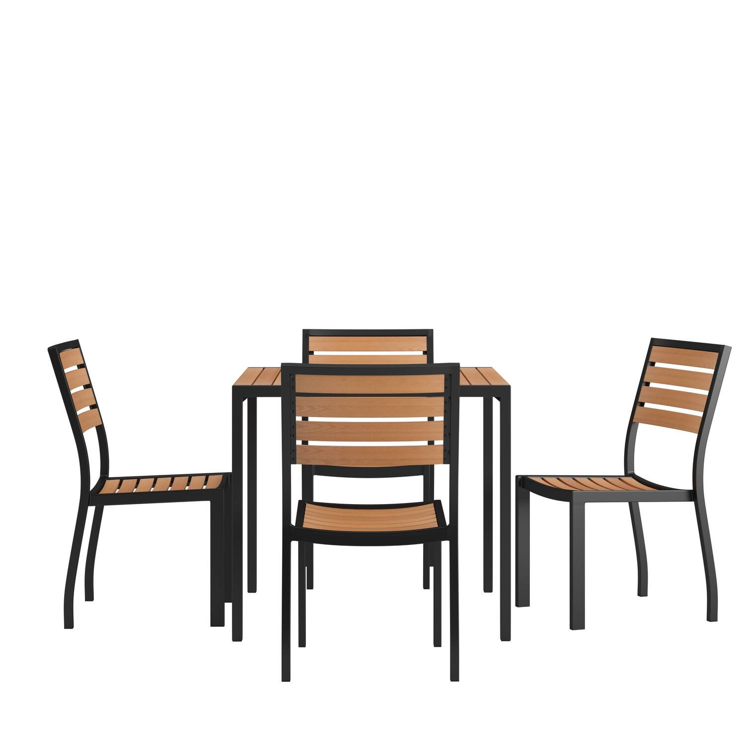 Emma + Oliver - 5 Piece Outdoor Patio Dining Table Set with Faux Table and Stackable Chairs with Accented Arms - Teak | Best Buy U.S.