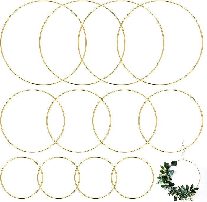 12 STK Metallringe zum Basteln 10cm 15cm 20cm, Runden DIY Drahtringe zum Basteln, Dekoringe zum H... | Amazon (DE)