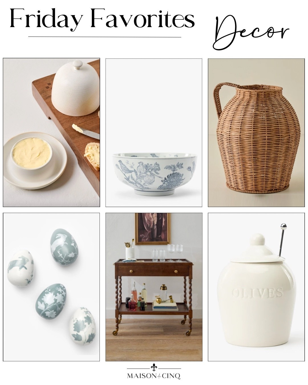 This week’s Friday Favorites includes ON SALE finds from McGee & Co, Magnolia, and more!

Home decor, bar cart, vase, pitcher, kitchen decor, Easter decor, spring decor 

#LTKSaleAlert #LTKHome