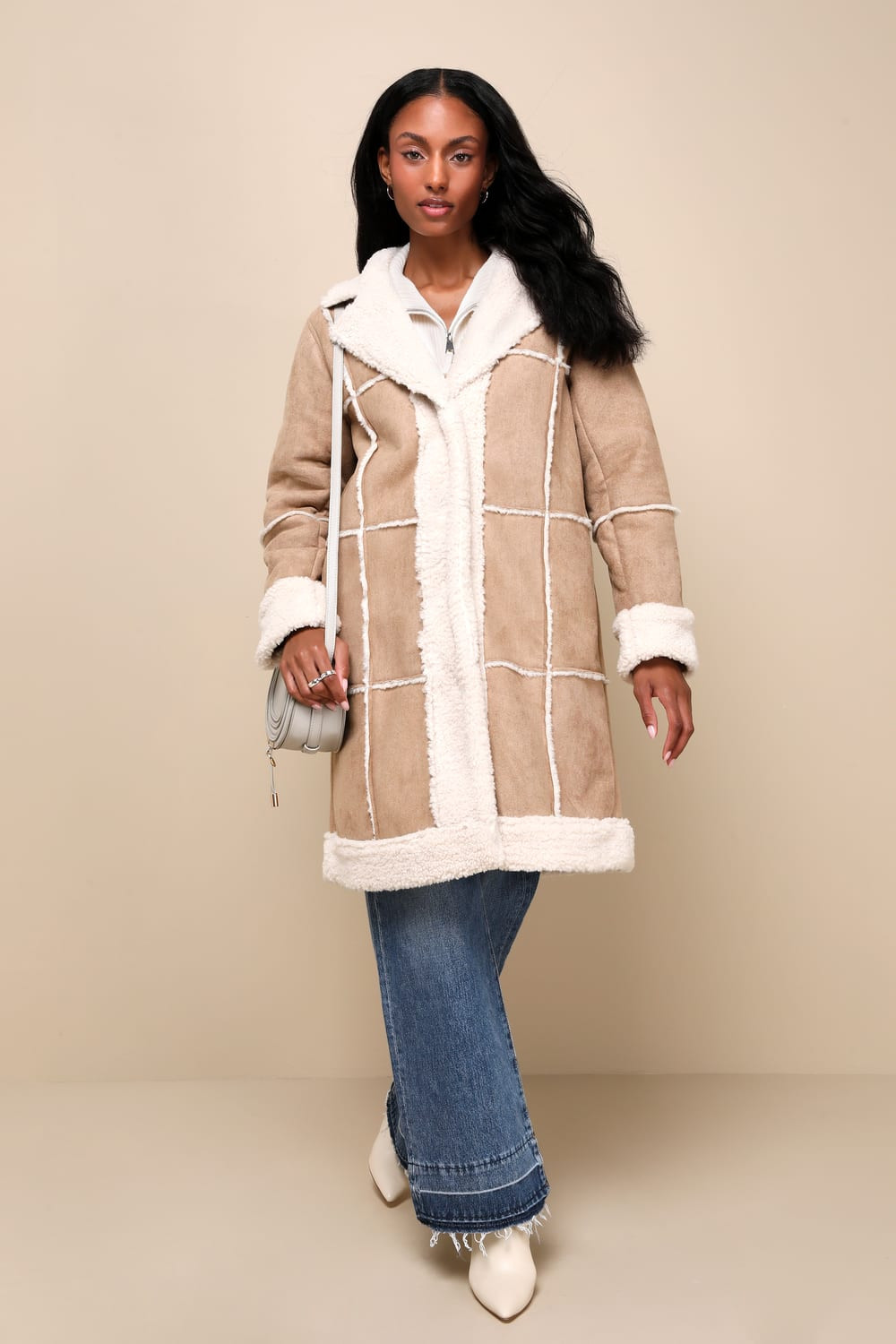 Warm Love Beige and Ivory Patchwork Shearling Coat | Lulus