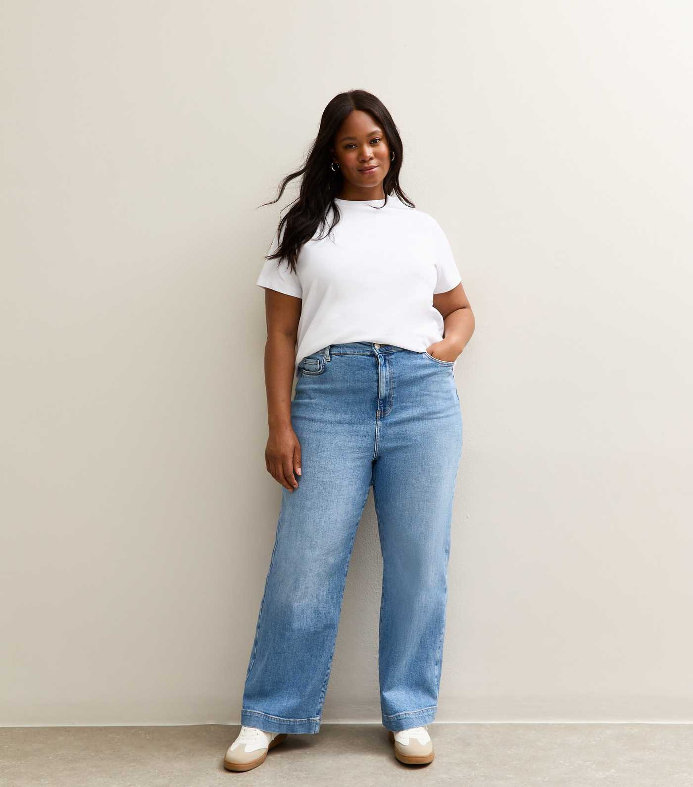 Curves Light Blue Elasticated Back Wide Leg Jeans | New Look | New Look (UK)