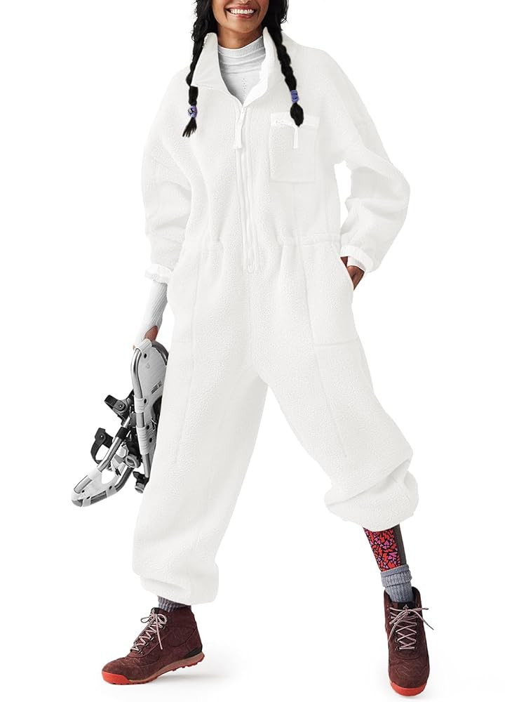 Yousify Womens Fleece Jumpsuits Onesie Winter Warm Overalls Casual Loose Ladies Ski Suit Outfits with Pockets S-XL | Amazon (US)