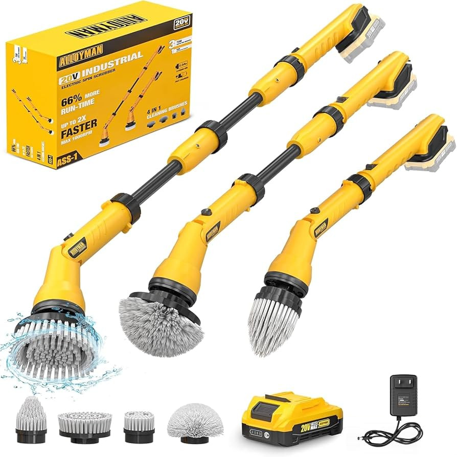 1000RPM Electric Spin Scrubber, 20V Cordless Cleaning Brush with Adjustable Extension Arm, 4 Repl... | Amazon (US)