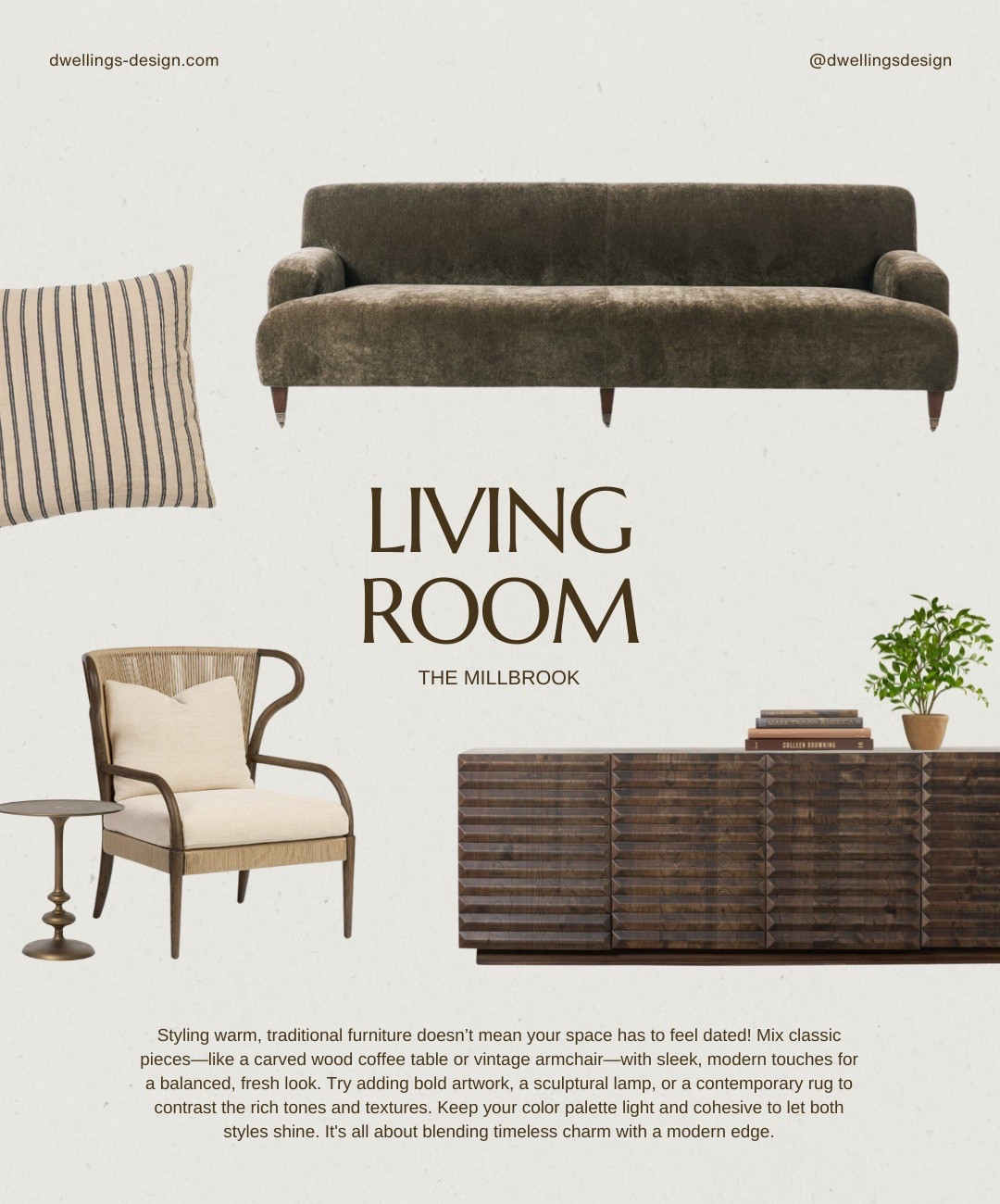 Styling warm, traditional furniture doesn’t mean your space has to feel dated! Mix classic pieces—like a carved wood coffee table or vintage armchair—with sleek, modern touches for a balanced, fresh look.