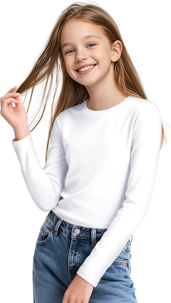 KEREDA Girls Long Sleeve Shirts Soft Cotton T-Shirts Crewneck Basic Tees for Kids and Teen Girls ... | Amazon (US)