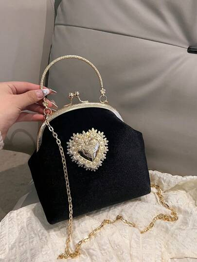 Retro Bag Women's Golden Velvet Shell Bag 2023 Autumn/Winter Chain Crossbody Bag Solid Color Soft... | SHEIN