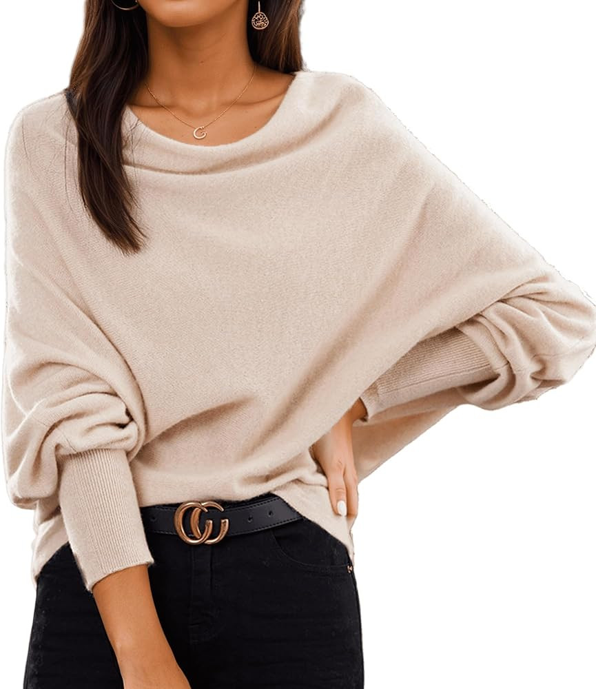 Women's Oversized Cowl Neck Pullover Sweaters Light Long Sleeve Batwing Ribbed Knit Jumper Tops 2... | Amazon (US)