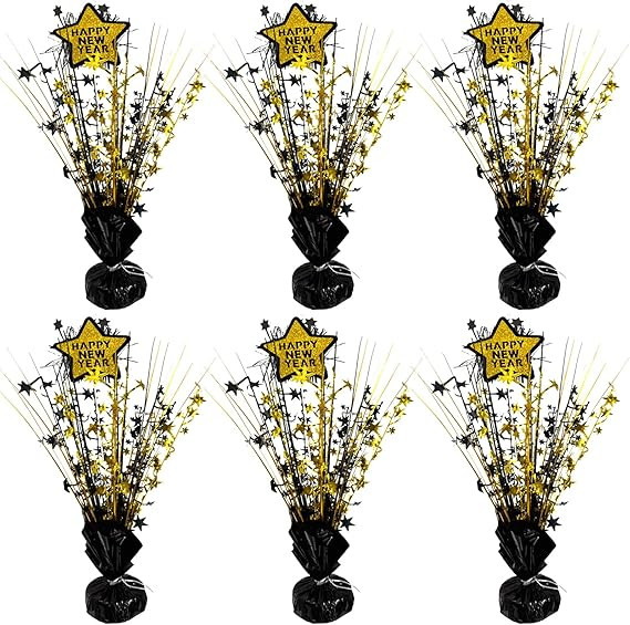 2026 New Year Party Centerpieces Decoration Metallic Black and Gold Foil Spray Star Happy New Yea... | Amazon (US)