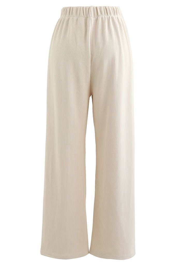 Straight Leg Ribbed Lounge Pants in Cream | Chicwish