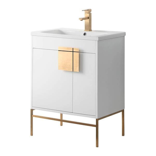 Modern Bathroom Vanity Set, Vireous China Sink Top 30" - White/Satin Brass | Bed Bath & Beyond