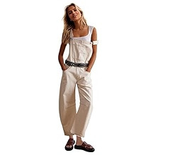 Ladyful Women's Denim Overall Casual Straight Wide Leg Bib Jeans Overall Adjustable Straps Denim ... | Amazon (US)