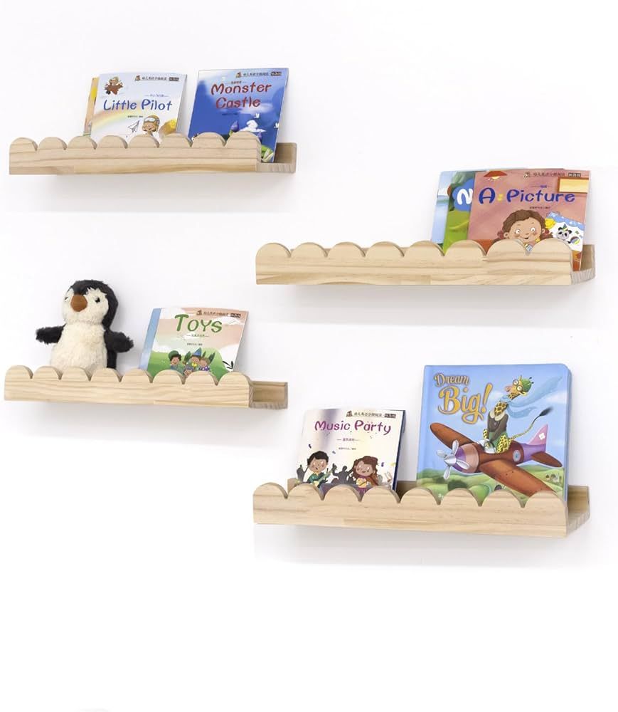 icnjdMopclean Kids Bookshelf for Wall - Floating Book Shelves for Wall Set of 4, Nursery Bookshel... | Amazon (US)