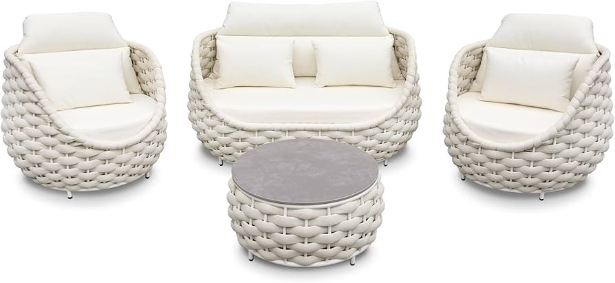 Backyard Sofa Set: Aluminum Assembled Front Porch Furniture Set - Woven Rope Patio Conversation S... | Amazon (US)