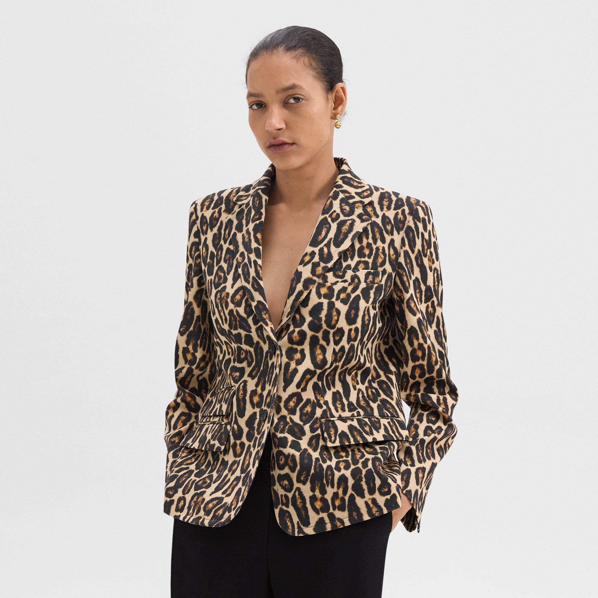 Tailored Blazer in Stretch Leopard Wool | Theory