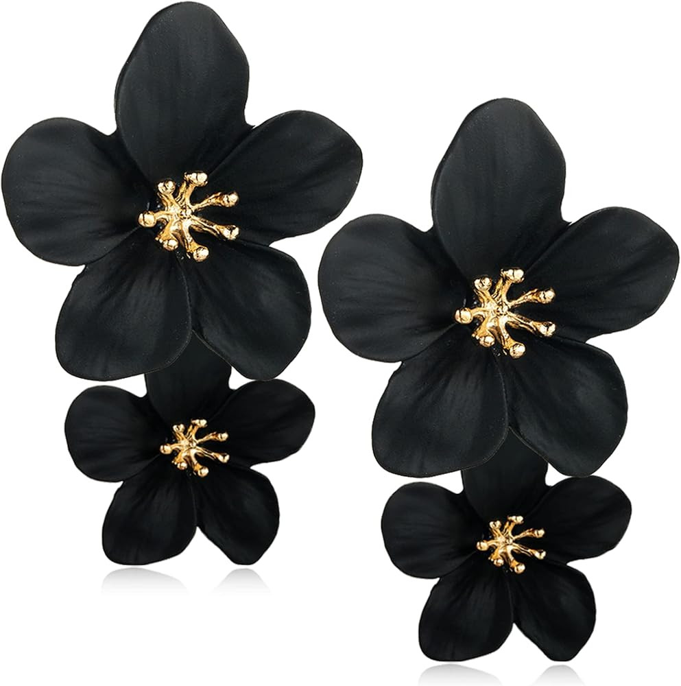 ANDPAI Unique Handmade Bohemian Large Matte Double Yellow Flower Dangle Drop Earrings White Metal... | Amazon (US)