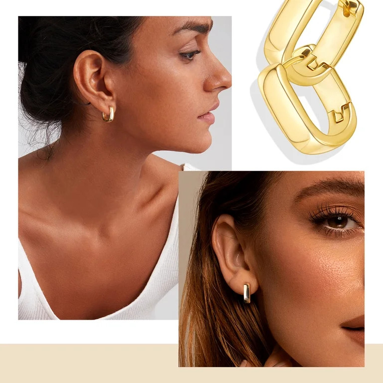Alexcraft  Hoop Earrings for Women 14K Gold Plated Small Square Trendy Silver Chunky Geometric Mi... | Walmart (US)