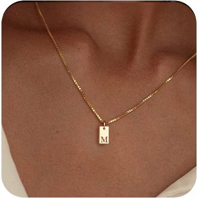 Personalized Initial Necklace: 14K Gold Plated Dainty Letter Name Pendant for Women, Custom Tag Jewelry | Target