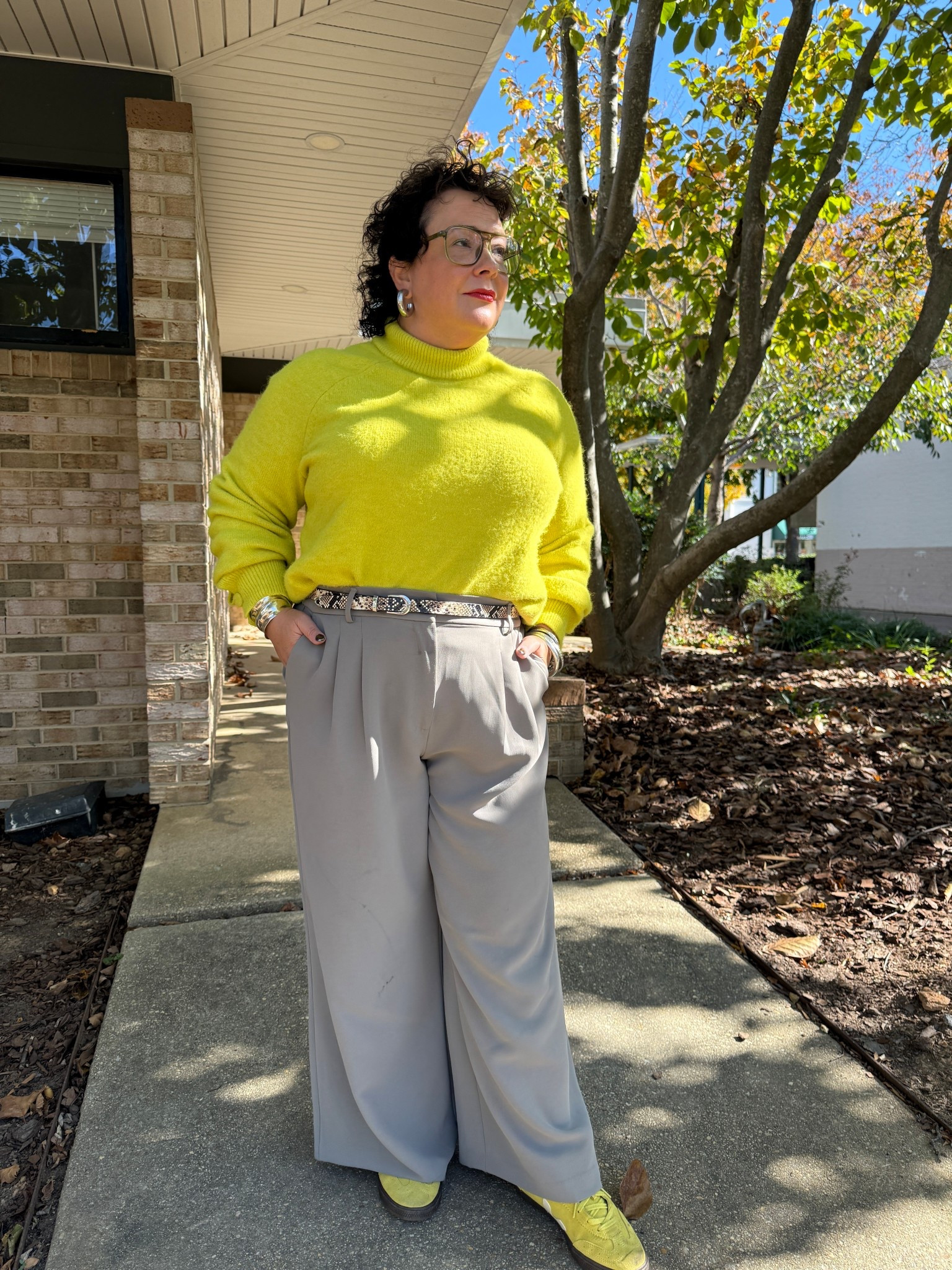 Chartreuse is one of my favorite colors this season and I love styling it with unexpected colors like this cool stone shade. The pants come in petite and are machine washable! 

#LTKOver40 #LTKPetite #LTKMidsize
