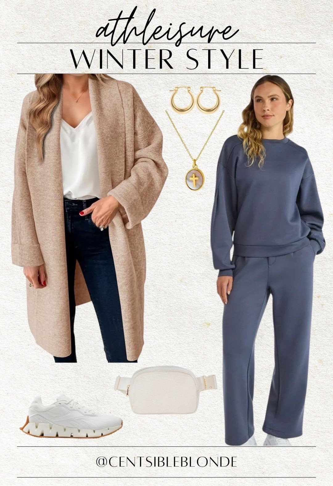 Athleisure, loungewear, duster cardigan, coatigan, sneakers, Reebok sneakers, zigzags, gold hoops, gold earrings, cross necklace, matching set, sweatpants, winter style, winter outfit, belt bag, fanny pack, Walmart set, athletic set, travel style, travel set

#LTKTravel #LTKmomlife #LTKFindsUnder50