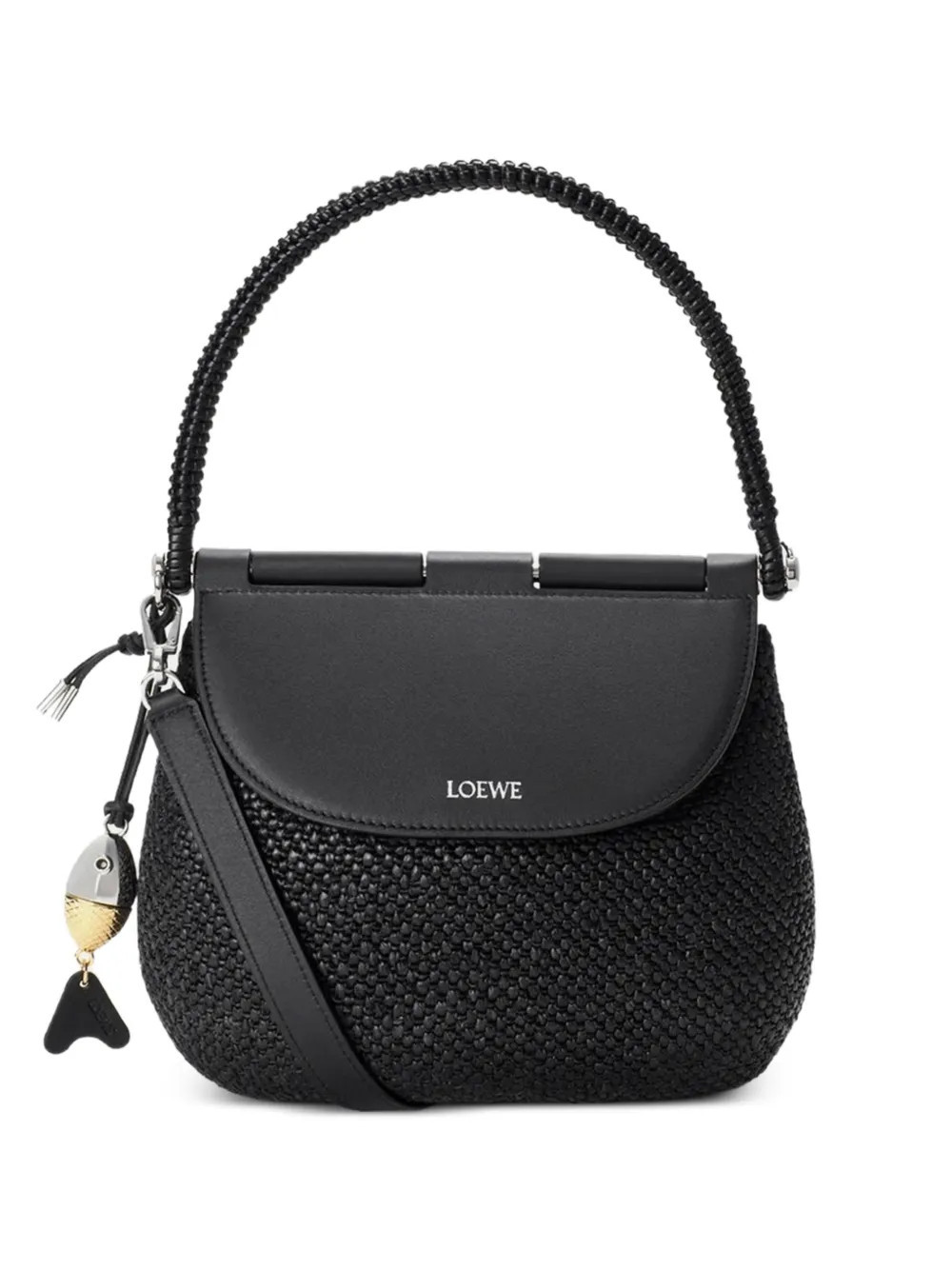 LOEWE medium Pescador bag in raffia and calfskin - Black | Farfetch Global