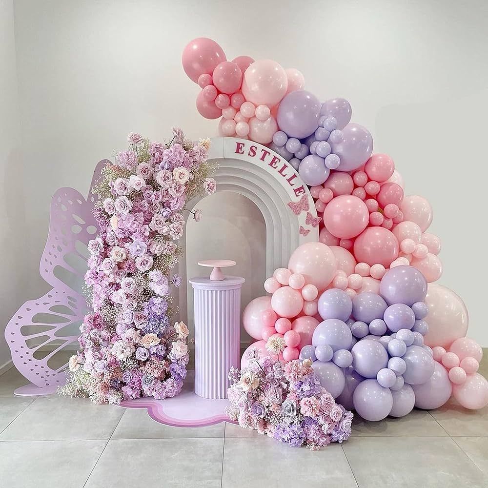 143Pcs Pink and Purple Balloon Garland Arch Kit, Butterfly Princess Theme For Girls Birthday Baby... | Amazon (US)